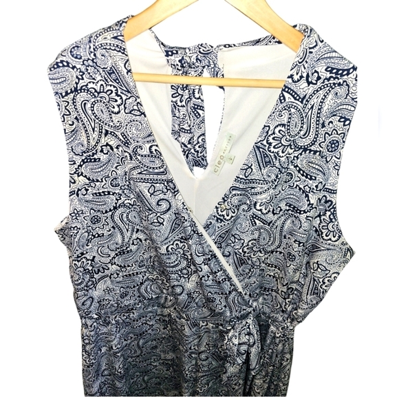 Cleo Jumpsuit Romper Paisley Halter Wide Leg Wrap Chest Clasp Tie Blue White Lg - Picture 2 of 11